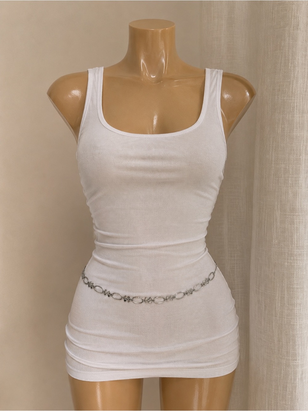 Lia Sophia silver tone chain belt with textured oval links size 34-37